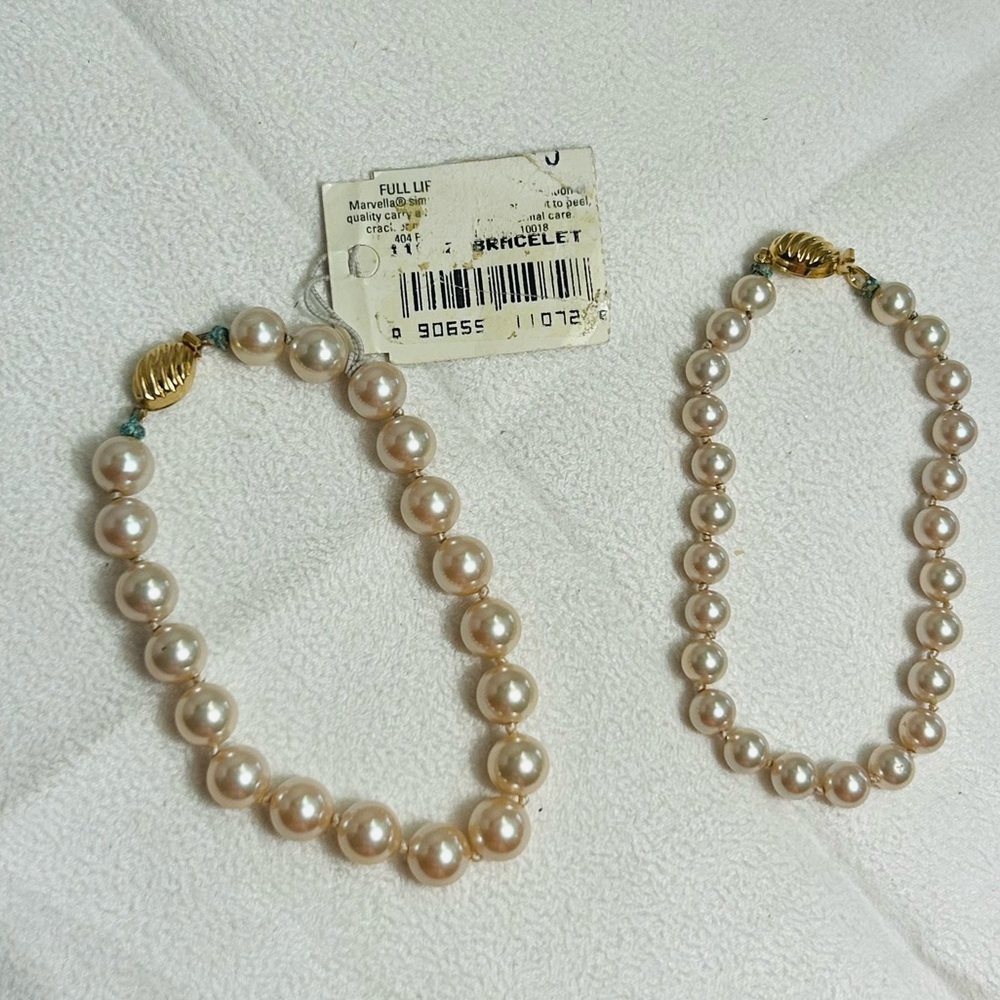 Marvella Faux Pearl Bracelets Gold Tone Hardware & Clasps 7" Qty 2 Vintage